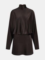 Draped Satin Tie-Neck Mini Dress