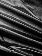 Pleated Faux Leather Panel Long-Sleeve Dress