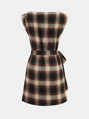 Plaid Cotton Sleeveless Tie-Waist Wrap Dress
