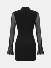 Sheer-Sleeve Flared-Cuff Mini Dress
