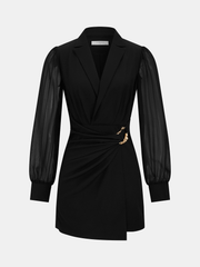 Sheer-Sleeve Metal Buckle Blazer Dress