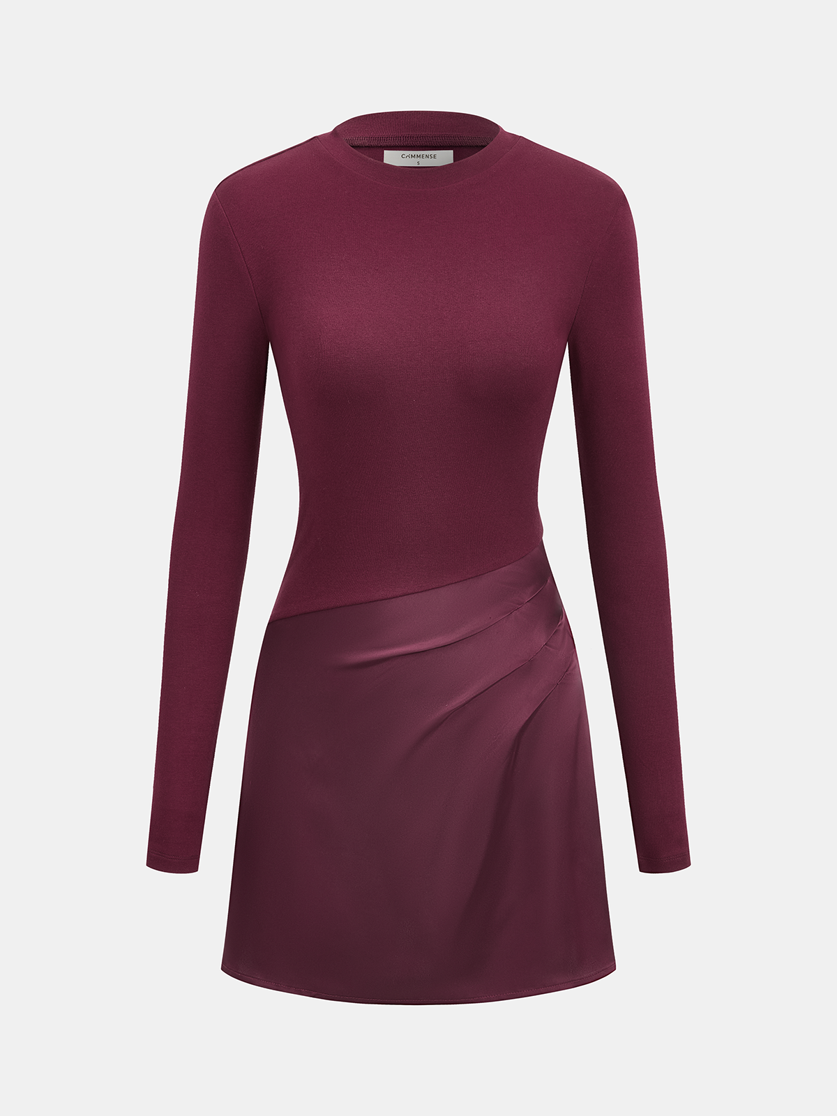 Satin Panel Long-Sleeve Fitted Mini Dress