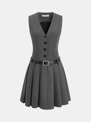 Belted Sleeveless Pleated Blazer Dress