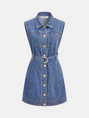 Belted Denim Sleeveless Shirt Dress