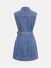 Belted Denim Sleeveless Shirt Dress