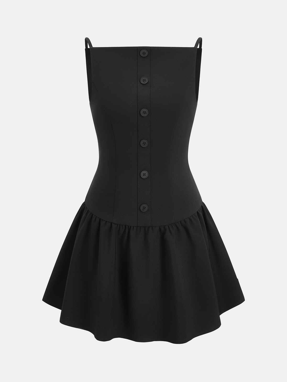 Button Detail Flared Hem Cami Dress