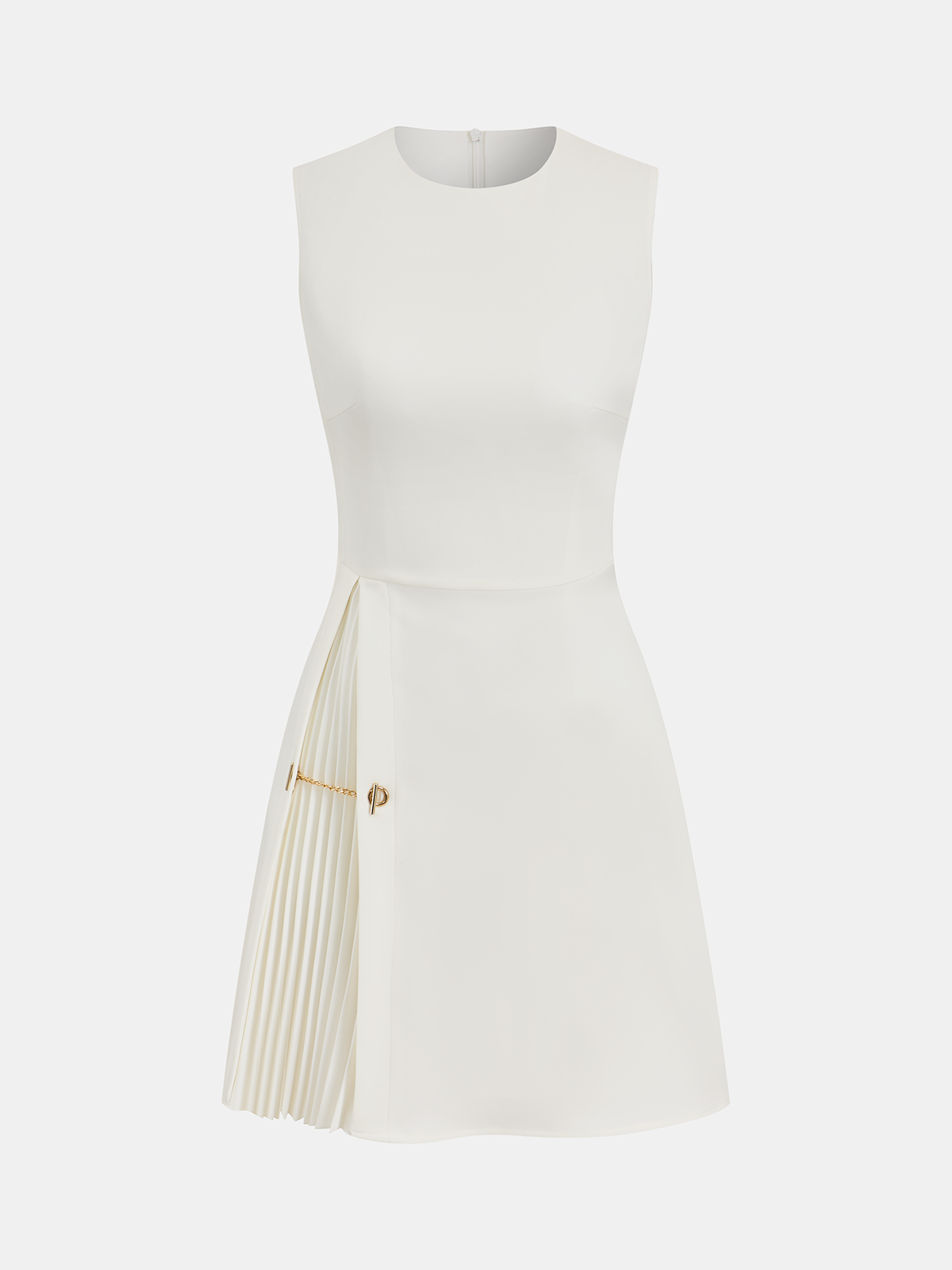 Chain Detail Pleated Sleeveless Mini Dress