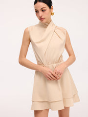 Layered Hem Lace Panel Satin Dress without Belt
