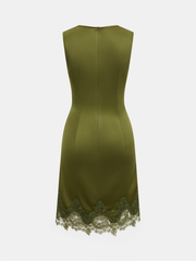 Satin Lace Hem Ruched Sleeveless Mini Dress
