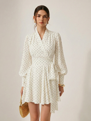 Polka Dot Wrap Tie Waist Mini Dress