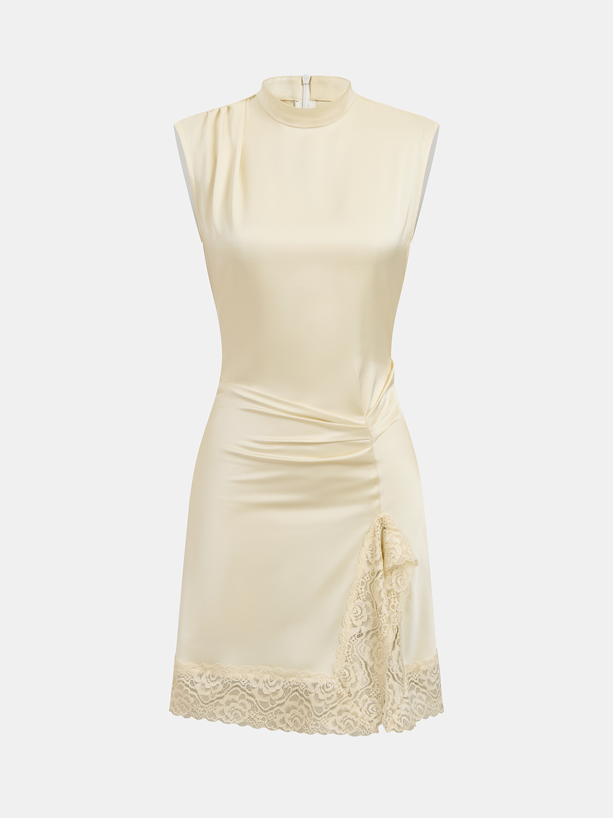 Lace Trim Satin Sleeveless Mini Dress