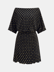 Off-Shoulder Polka Dot Pleated Mini Dress