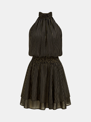 Halter Striped Smocked Layered Mini Dress