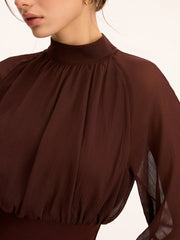 High Neck Waist-Cinching Chiffon Mini Dress