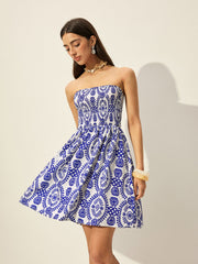 Strapless Floral Print Dress