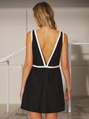 Relaxed Fit Contrast Trim Linen-Blend Mini Dress