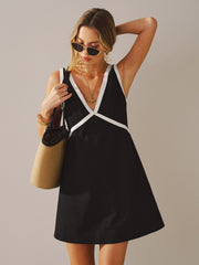 Relaxed Fit Contrast Trim Linen-Blend Mini Dress