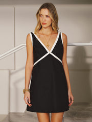 Relaxed Fit Contrast Trim Linen-Blend Mini Dress