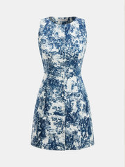 Toile Print Sleeveless Button Mini Dress