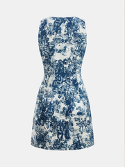 Toile Print Sleeveless Button Mini Dress