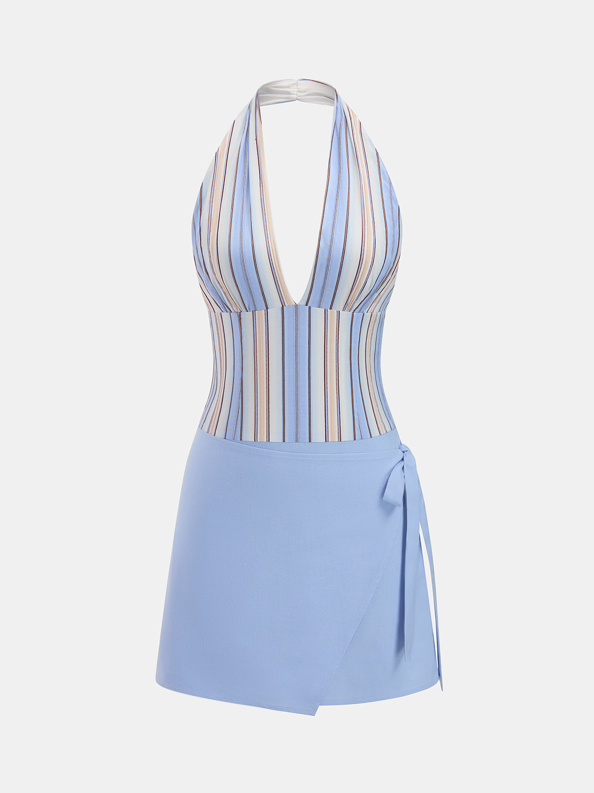 Striped Halter Cotton Blend Mini Dress