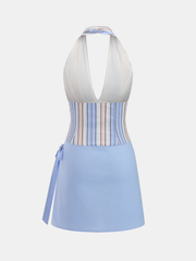 Striped Halter Cotton Blend Mini Dress