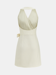 Striped Halter Wrap Tie Mini Dress