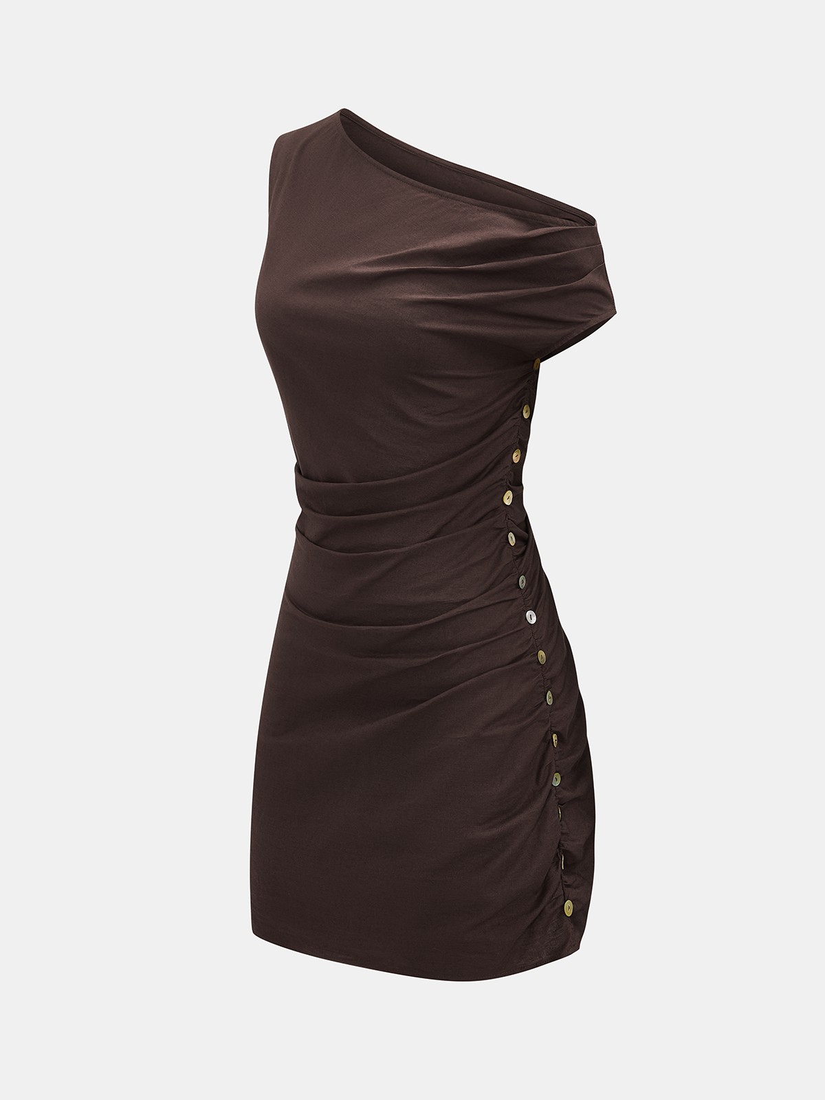 Cotton Linen One-Shoulder Ruched Mini Dress