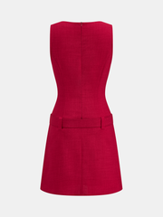Belted V-Neck Sleeveless Mini Dress