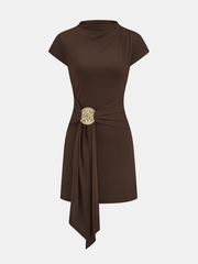 Short Sleeve Fitted Buckle Mini Dress