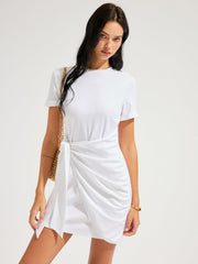 Short Sleeve Knotted Wrap Mini Dress