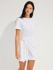 Short Sleeve Knotted Wrap Mini Dress