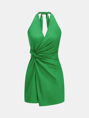 Twisted Halter Cotton Linen Mini Dress