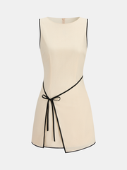 Linen Blend Contrast Piping Sleeveless Mini Dress
