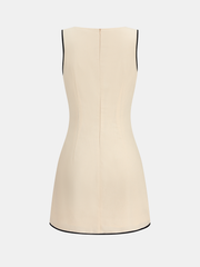 Linen Blend Contrast Piping Sleeveless Mini Dress