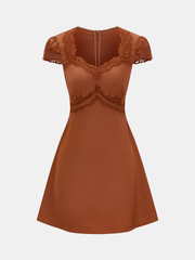 Lace Trim V-Neck Satin Mini Dress