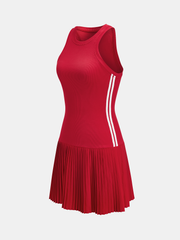 Striped Sleeveless Pleated Knit Dress