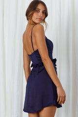 Love Language Boned Bodice Frill Waist Dress Navy