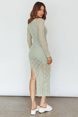 Happy Place Long Sleeve Crochet Midi Dress Sage