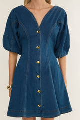 Rivette Bubble Sleeve Mini Dress Denim