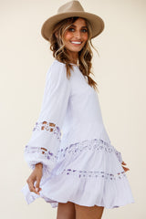 Miles Away Long Balloon Sleeve Trim Insert Dress Lilac