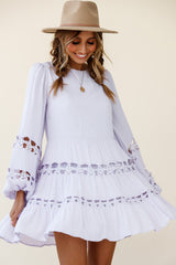 Miles Away Long Balloon Sleeve Trim Insert Dress Lilac