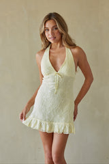 Fleur Lace Halter Ruffled Mini Dress