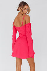 Teava Off-Shoulder Sleeve Laced Mini Dress Hot Pink