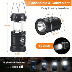 Portable Solar Rechargeable LED Camping Light,With USB Charging Port,Suitable For Hiking,Night Fishing,Emergency Use