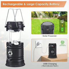 Portable Solar Rechargeable LED Camping Light,With USB Charging Port,Suitable For Hiking,Night Fishing,Emergency Use