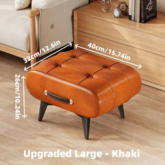 1PC Retro Style Artificial Leather Creative Footstool, Shoe Changing Stool, Essential Small Stool For Home, Foyer Small Chair Wooden Frame, Upholstered Interior, Multi-Use Footrest For Living Room, Entryway, Office