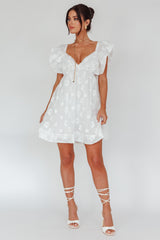 Melrose Place Floral Textured Frill Dress White