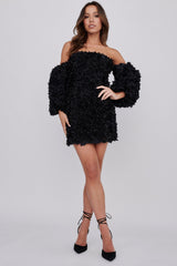 Vive La Rose Off-Shoulder Embellished Mini Dress Black