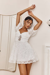 Imogen Laced Bodice Embellished Mini Dress Off White